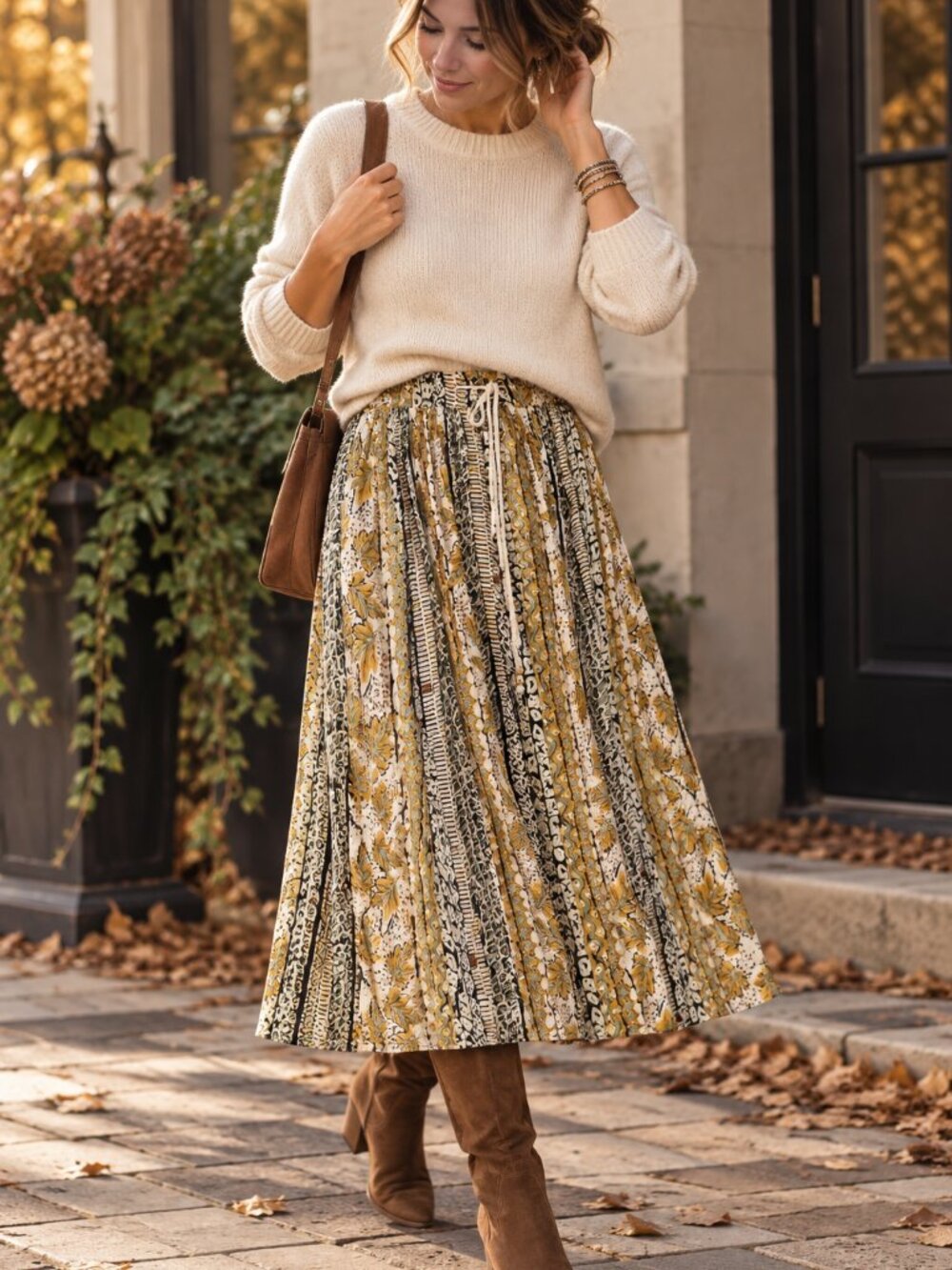 Vintage Basic Editions Boho Midi Skirt 100% Rayon Folk Print Drawstring S-M
